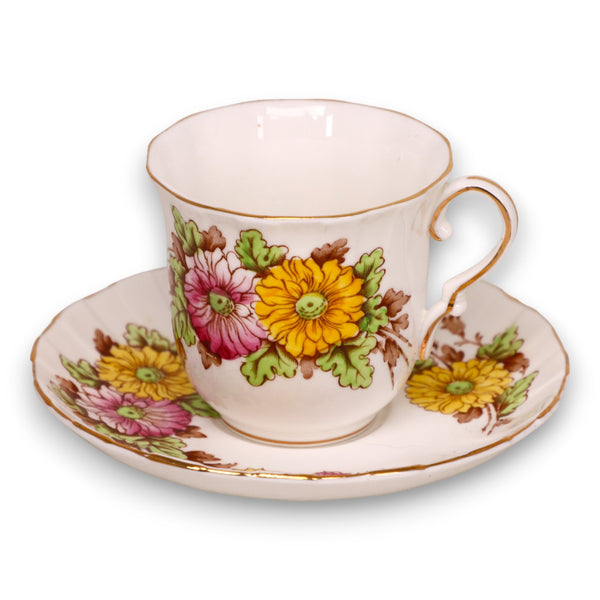 Victoria Chrysanthemum Hand Painted Tea Cup and Saucer Set England