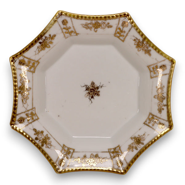 Antique Nippon Hand Painted Gold Moriage Bowl Octagonal Floral M Mark