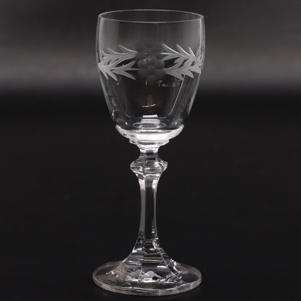 Pepi Herrmann Etched Hand Blown Crystal Cordial Glass 5" Signed Gilford NH 1987