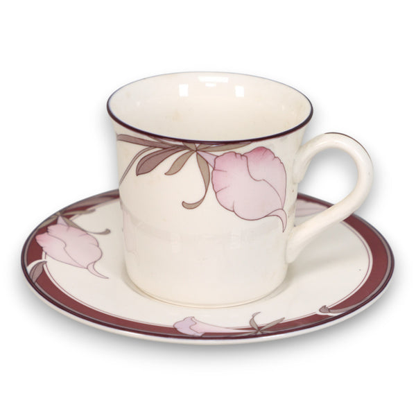 Noritake Plum Orchid 9098 Flat Tea Cup Saucer Set New Decade Japan 1980's