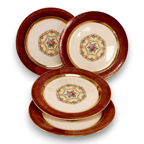 Heritage China 4pc Dinner plate Set USA Vintage 1950's Gold