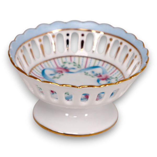 Royal Danube #1886 Compote Dish Reticulated Porcelain Blue Ribbon Floral