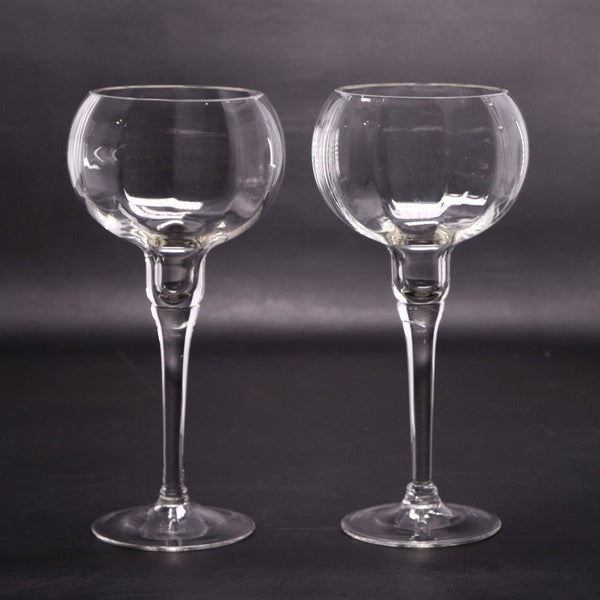 Optic Paneled Crystal Stemware Candle Holder Votive Candlestick Hand Blown 2pc