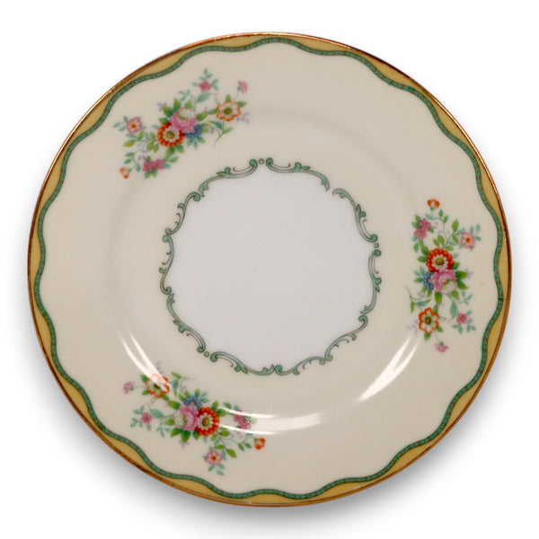 Noritake N284 Green and Yellow Wavy Border Floral 6 1/2" Bread Plate