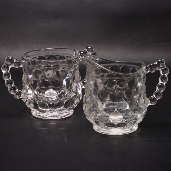 Westmoreland Thousand Eye Clear Creamer Sugar Bowl Set Vintage Glass