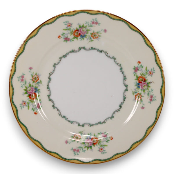 Noritake N284 Green and Yellow Wavy Border Floral 7 1/2" Salad Plate