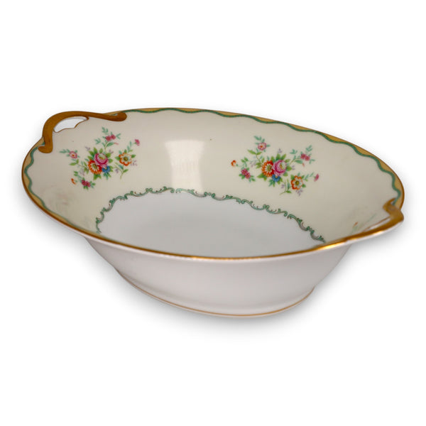 Noritake N284 Green and Yellow Wavy Border Floral 10 1/2" Oval Vegetable Bowl