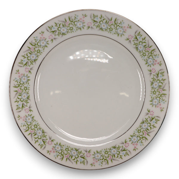 Taihei Springtime Dinner Plate 10 1/4" Green Floral Platinum Trim Vintage 1980's