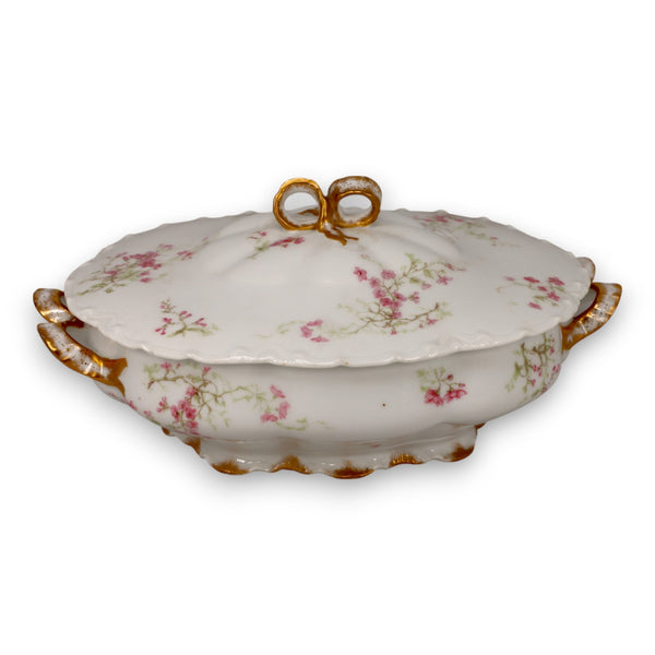 Haviland Schleiger 251-5 Pink Floral 11" Oval Covered Vegetable Bowl France