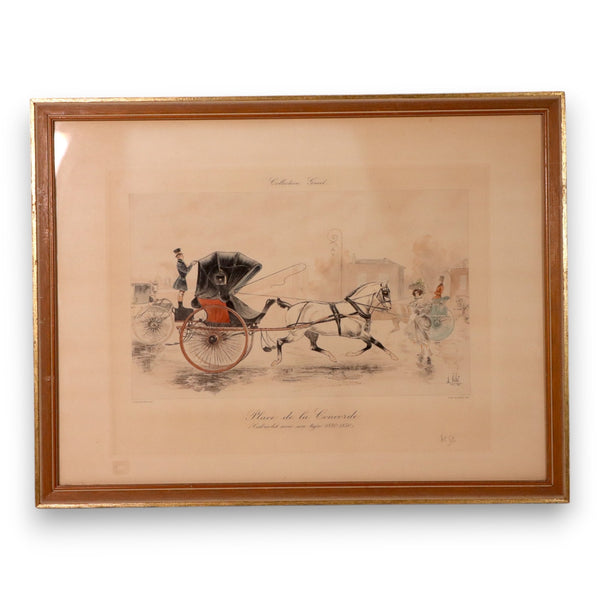 Louis Vallet Place De La Concorde Coaching Scene Framed French Antique 1896