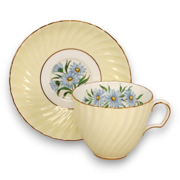 Adderley England Blue Daisy Tea Cup & Saucer Set Fine Bone China