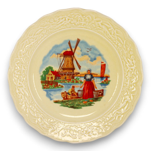 Mount Clemens MTC71 Cream Dutch Girl Windmill Plate 9" Embossed Vintage 1930's