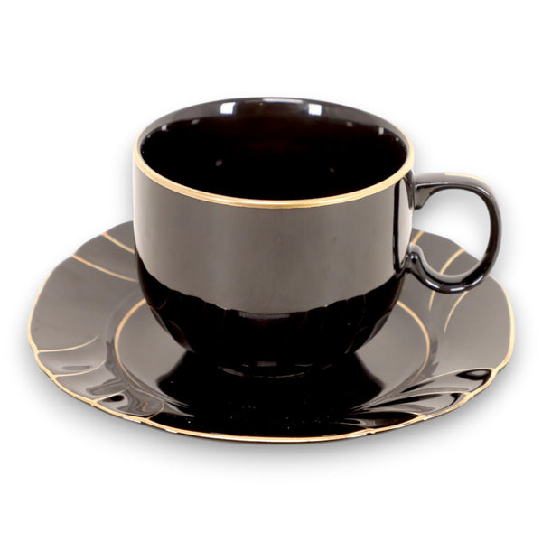 Ranmaru Wave Golden Black Tea Cup Saucer Set Japan Vintage