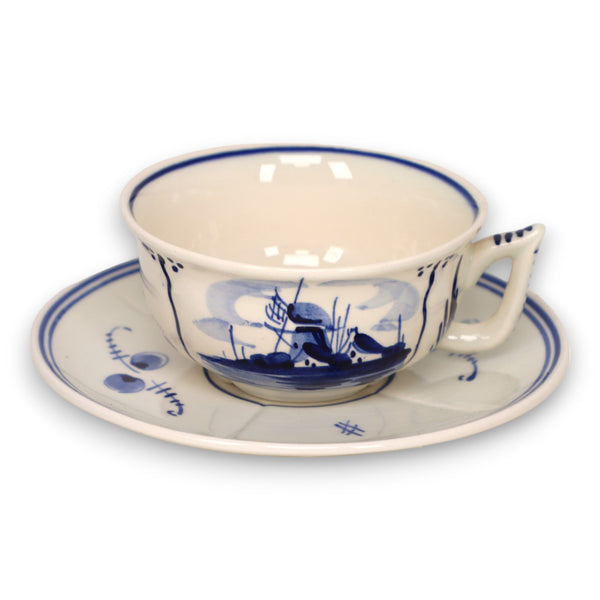 Delft Blue Hand Painted Tea Cup & Saucer Holland Vintage 20th C.