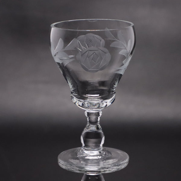 Rosebud Laurel Etched Crystal Cordial Glass 3 1/2"