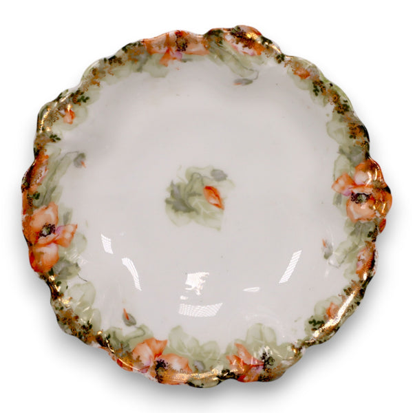 Jaeger JAE82 Malmaison Orange Flowers with Green Rim 5 3/4" Fruit Bowl 1800's