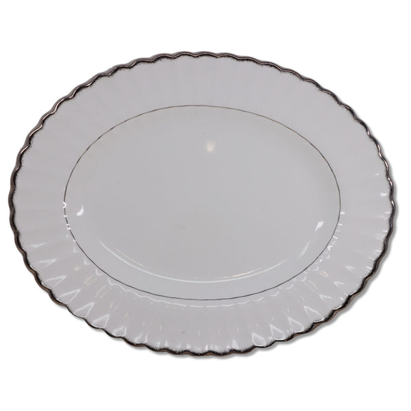 J & G Meakin Classic White Cheltenham Silver 11 3/8" Oval Serving Platter 1960's