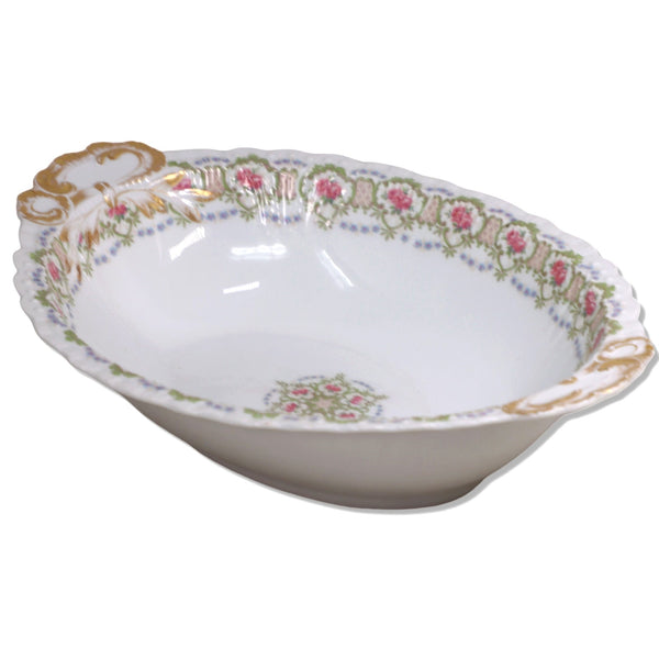 JPL Limoges Jean Pouyat Oval Vegetable Serving Dish Roses Gold Trim Antique 1890