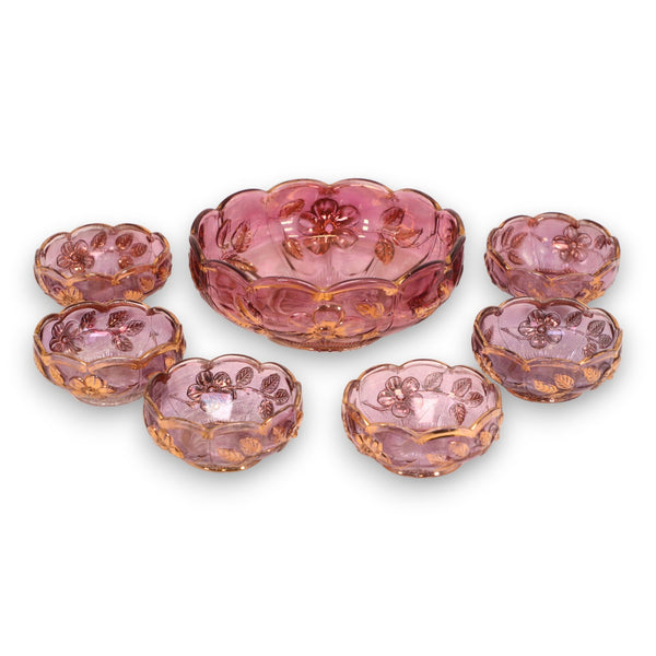 US Glass 7pc 15161 Paneled Dogwood Ruby Flash Gold Trim 1915