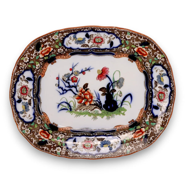 Minton & Hollis Japanese 6891 10" Platter Polychrome Ironstone Antique 1840's