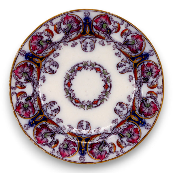 William Adams Nightingale 7 3/8" Salad Plate Floral Gold Rim 4177 Antique 19th C