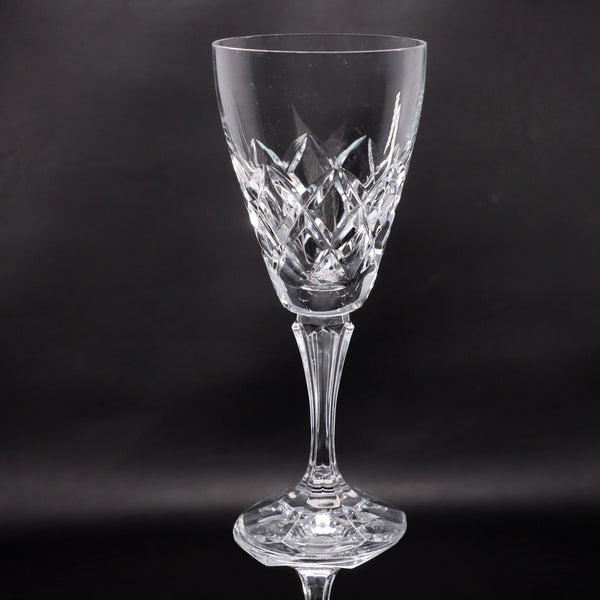 Cross Cut Glass Wine Goblet 7 7/8" Paneled Stem and Foot