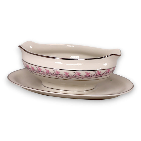 Royal Jackson Romance Pink Floral Fine China Gravy Boat Vintage 1980s