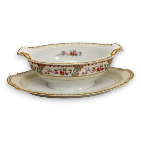 Noritake M Rosemary 5007 Floral Gold Trim Gravy Boat Vintage 1950's