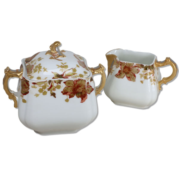 Haviland H & Co Limoges Lidded Sugar Bowl Creamer Set Antique 1880's