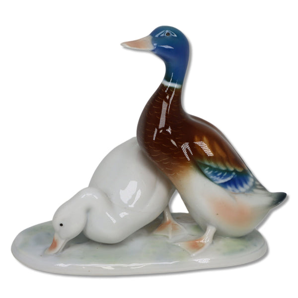 Kunstporzellan Ilmenau Mallard Ducks Porcelain Figurine Germany 1970's