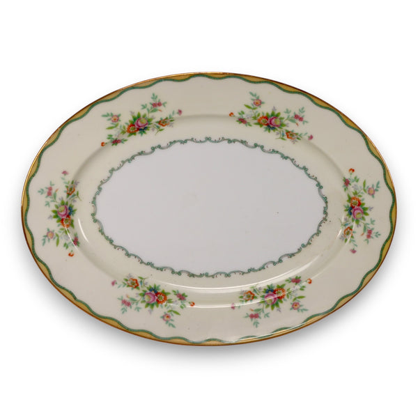 Noritake N284 Green and Yellow Wavy Border Floral 11 1/2" Oval Platter