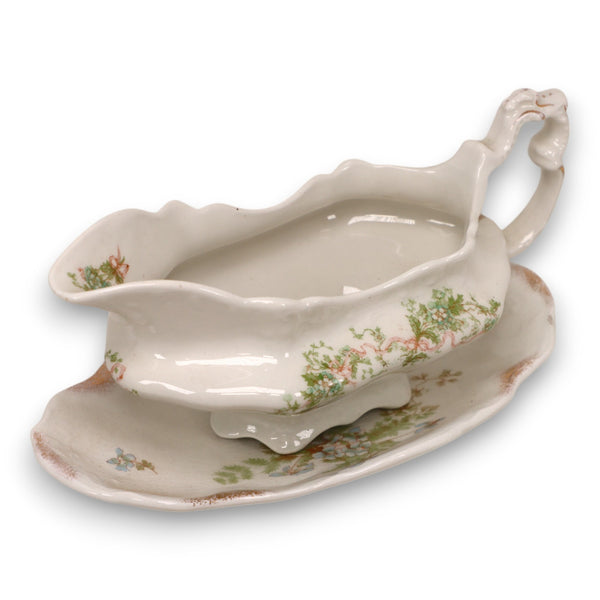 Johnson Bros Gravy Boat with Meakin Underplate Matching Porcelain C. 1900