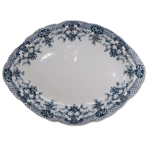Upper Hanley Court Kings Border Oval Serving Platter 16" Blue Flora England 1890
