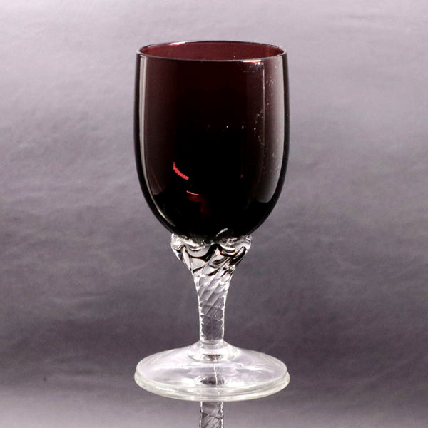 Empoli Italy Amethyst 5.5" Wine Glass Swirled Clear Stem Vintage 1960's