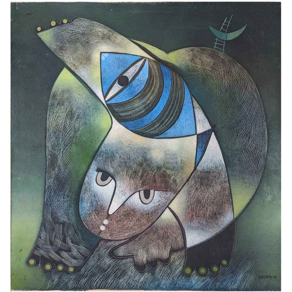 Orestes Gaulhiac The Circus Oil on Canvas Cuban Original Art 32x26 1999