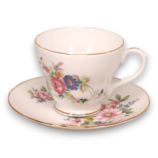 Duchess Tea Cup Saucer Set Rose Gold Trim England Vintage 1960