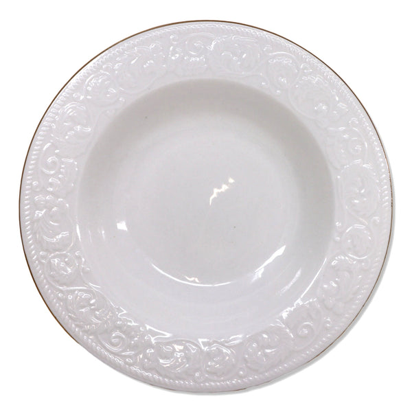 Farberware Calais 4173 Rimmed Soup Bowl 9" Embossed Scrolls Gold Trim 1998
