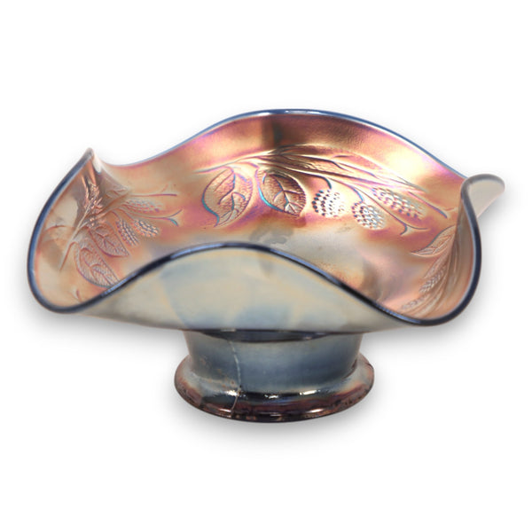 Fenton Blackberry Spray Carnival Glass Ruffled Edge 7" Bowl Iridescent Antique