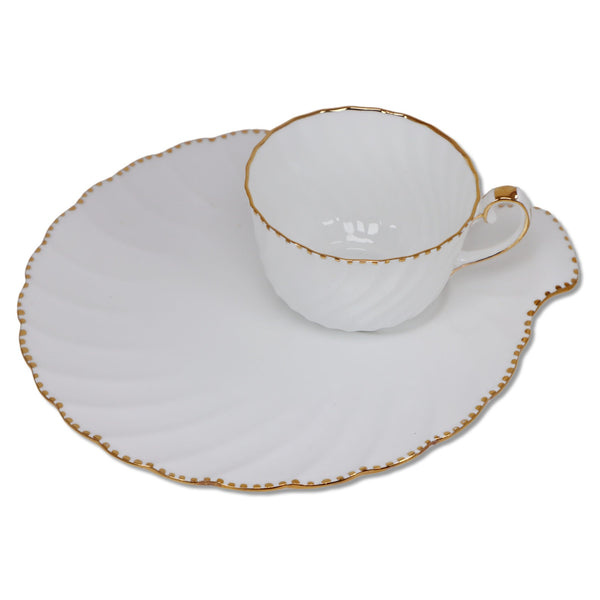 Gladstone Old Grecian Flute Tea Cup Snack Lunch Plate England Glass Gold Trim