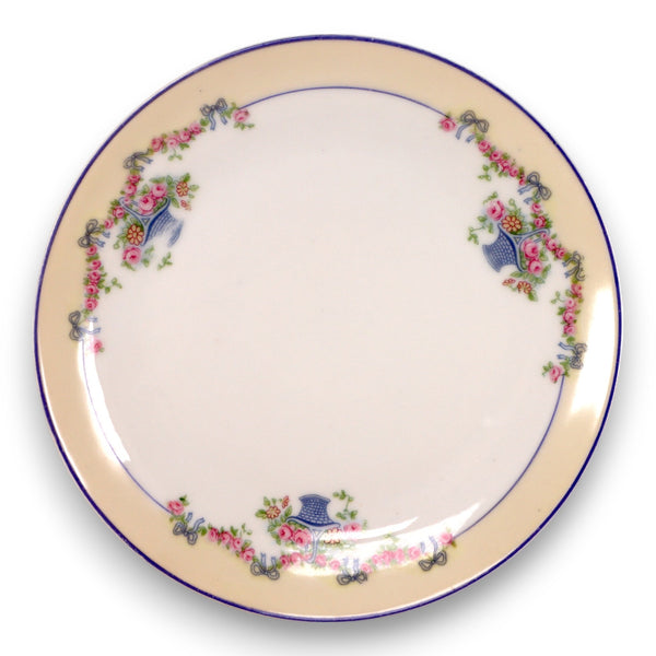 Z S & Co Zeh Scherzer Salad Plates 7 1/2" Roses Swags Yellow Band Bavaria 1880's