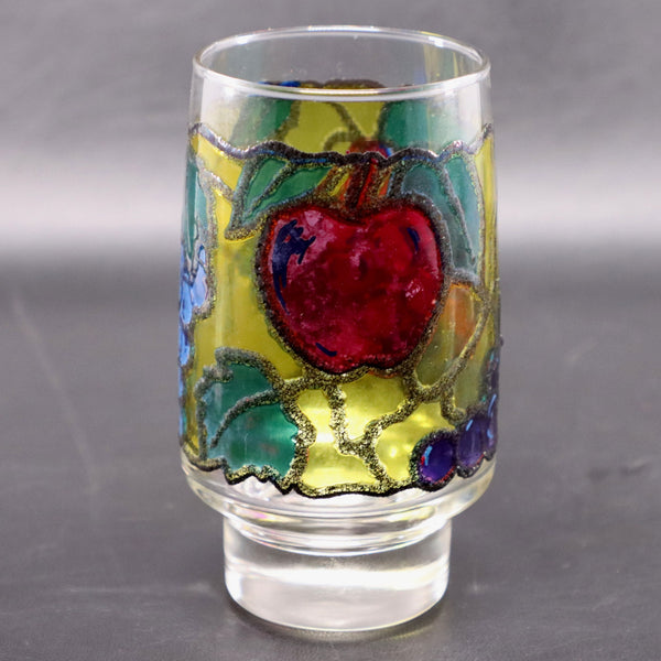 Libbey Stained Glass Fruit 12oz Tumbler Glass 5 3/8" Vintage MCM 1970's