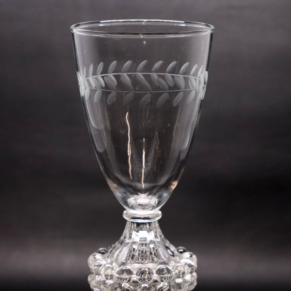 Anchor Hocking Grey Cut Laurel Water Goblet 5 1/2" Glass Etched Bubble Footed