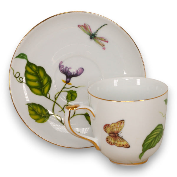 Godinger Jardin Flowers and Butterflies Flat Tea Cup Saucer Set Vintage