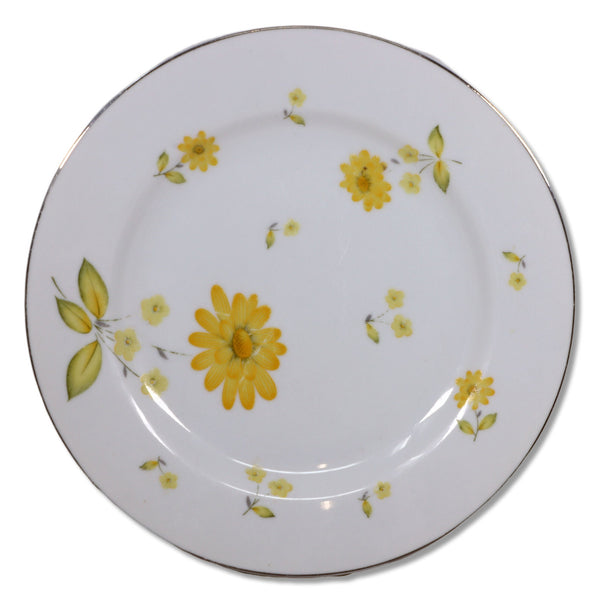 Sheffield Sunshine Yellow Floral 8" Salad Plates Platinum Trim Japan Vintage