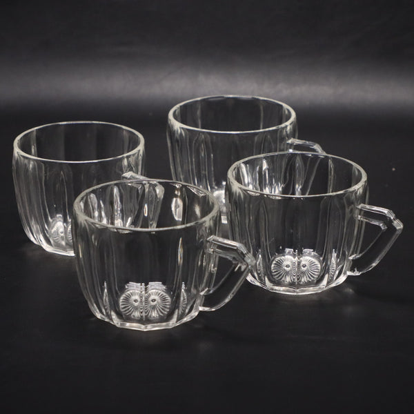 Jeannette 4pc Set Mayflower Clear Paneled Glass Punch Cups 3 3/4 x 2 1/2 Vintage