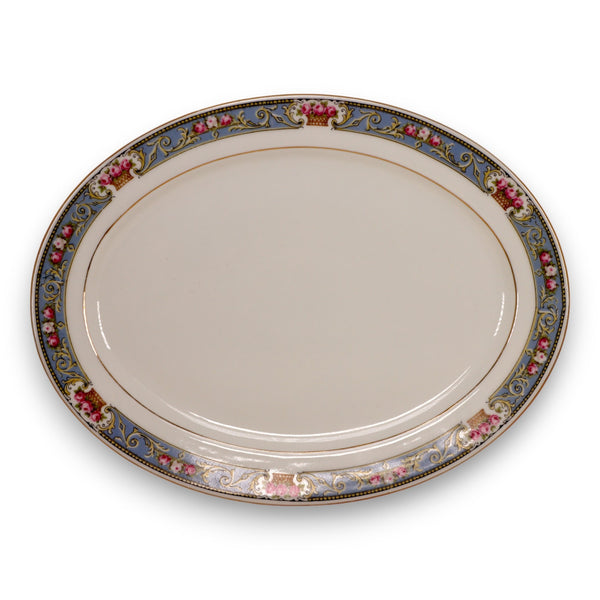 C Tielsch Altwasser 2181 Oval Serving Platter 12"  Roses Blue Silesia 1920's