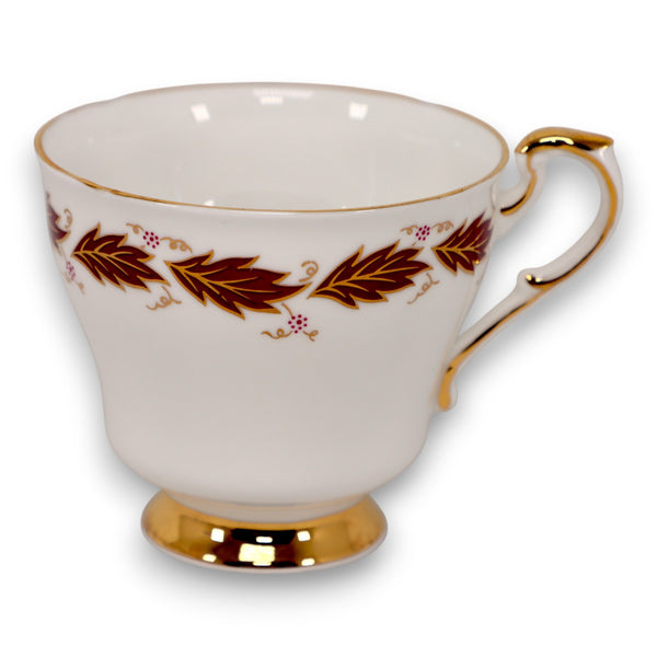 Paragon Elegance Bone China Footed Tea Cup Burgundy Maple Leaves Vintage 1950s
