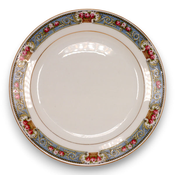C Tielsch Altwasser 2181 Salad Plate 7 5/8" Roses Blue Gold Silesia Germany 1920's