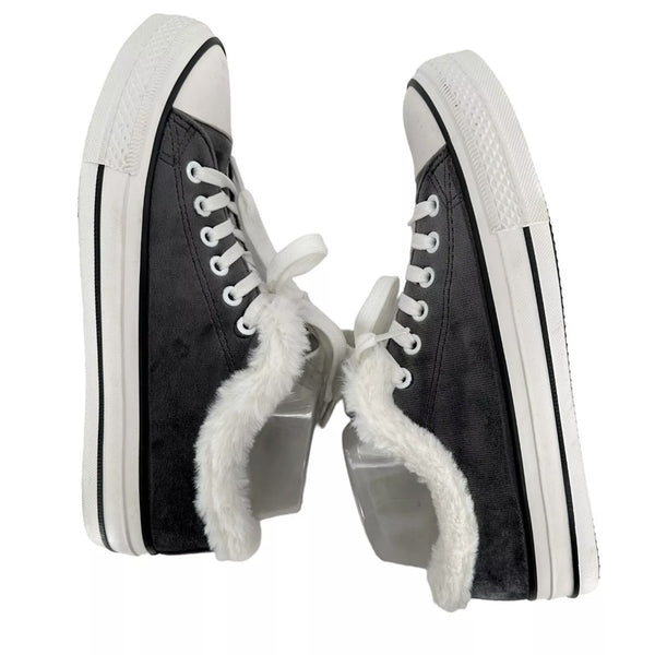 PJ Salvage Gray Velour and Faux Fur Sneakers Size 9 Flats Casual Shoes New