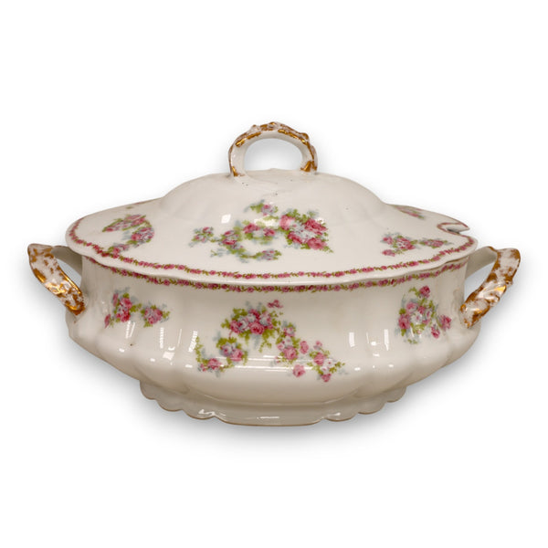 Coronet George Borgfeldt Limoges Soup Tureen Roses Gold Trim Antique 1920's